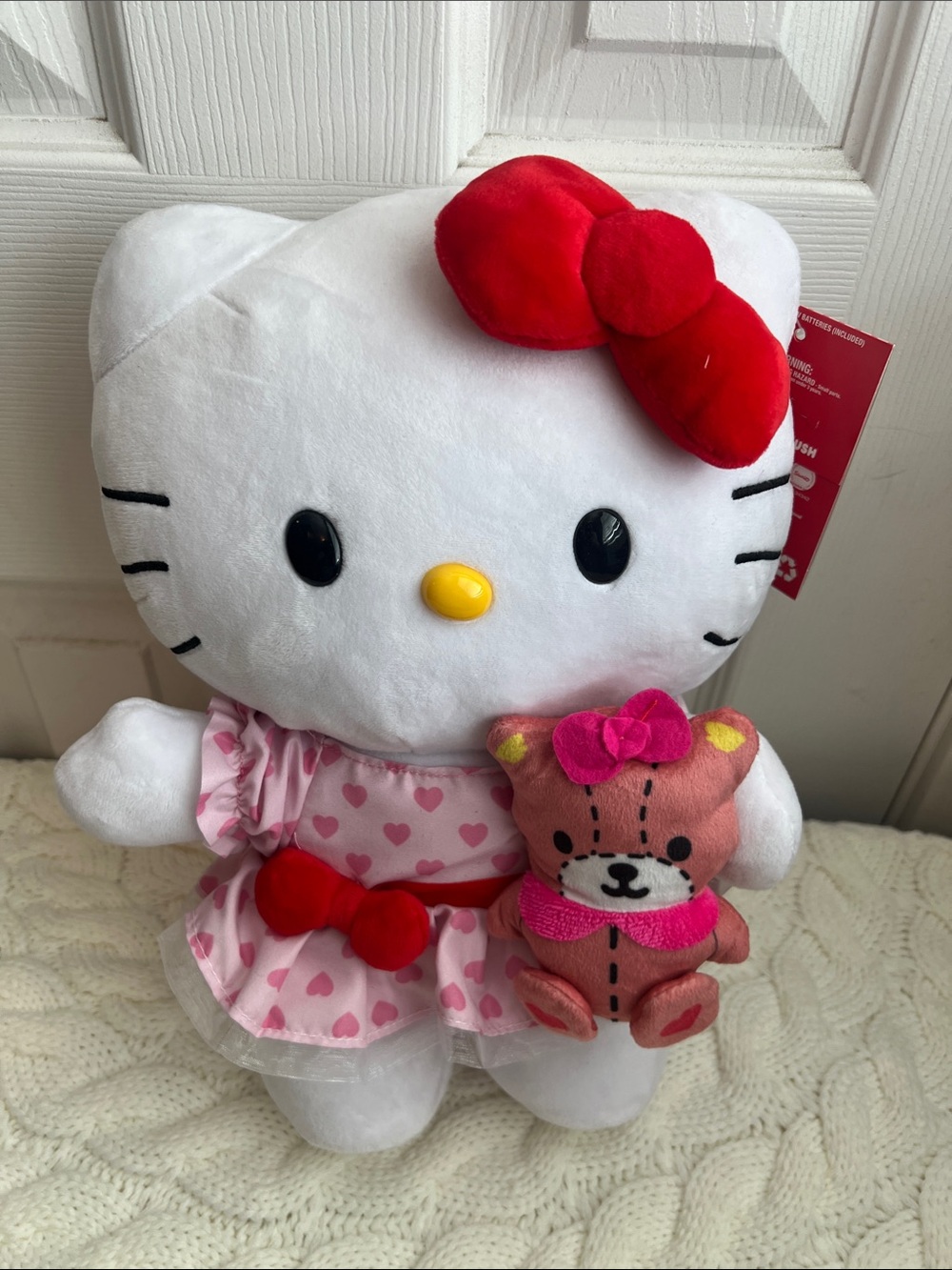 Hello Kitty Plush in White with Red Bow and Pink Heart Dress
